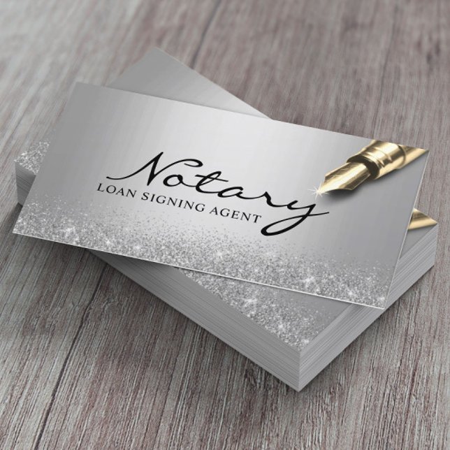 Mobile Notary Loan Signing Agent Modern Silver Business Card (Creator Uploaded)
