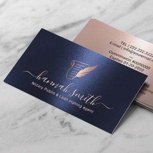 Mobile Notary Loan Signing Agent Navy & Rose Gold Business Card