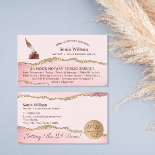 Mobile Notary & Loan Signing Agent Pink Agate Flye Business Card