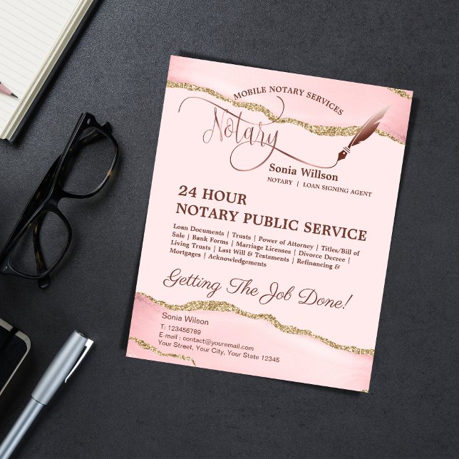 Mobile Notary & Loan Signing Agent Pink Agate Flye Flyer (Creator Uploaded)