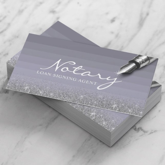 Mobile Notary Loan Signing Agent Purple & Silver Business Card (Creator Uploaded)