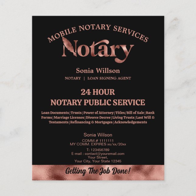 Mobile Notary & Loan Signing Agent Rose Gold Pen Flyer (Front)