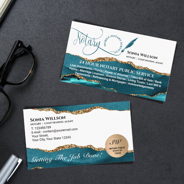 Mobile Notary & Loan Signing Agent Teal Business Card (Creator Uploaded)