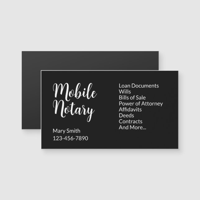Mobile Notary Name Services Business Card Magnet (Front/Back)
