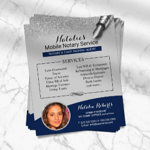 Mobile Notary Navy Blue & Silver Glitter Photo Flyer