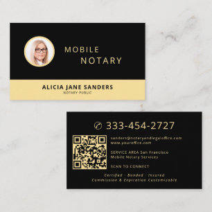 Mobile notary photo QR professional black gold  Business Card