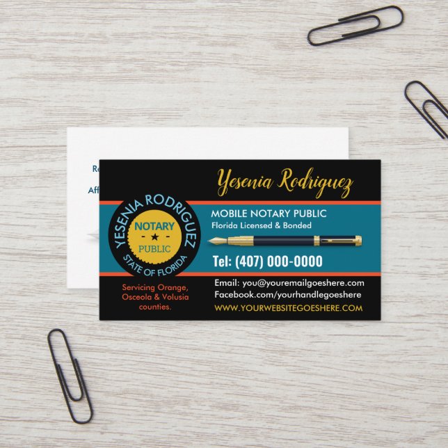 Mobile Notary Public Business Card (Front/Back In Situ)
