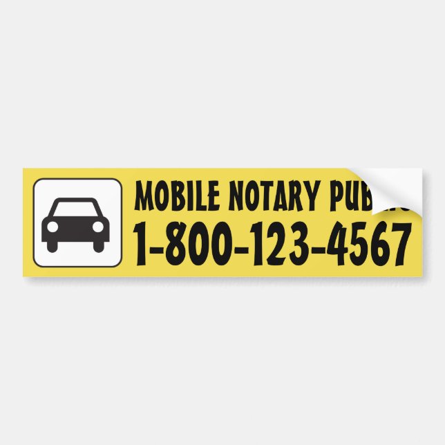 Mobile Notary Public Car with Phone Number Bumper Sticker (Front)