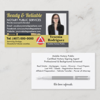 Mobile Notary Public Customisable Photo Business C Card
