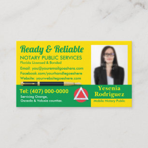 Mobile Notary Public Customisable Photo Business C Card