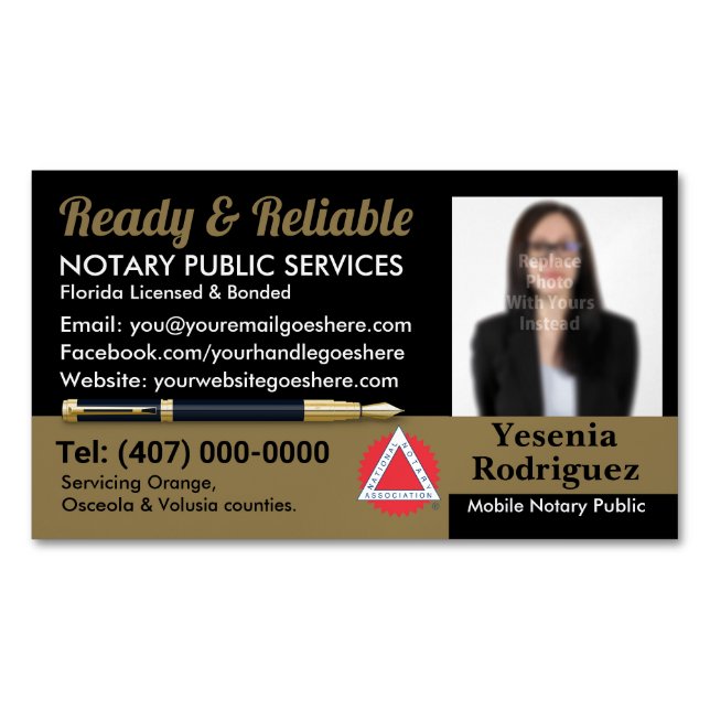 Mobile Notary Public Customisable Photo Business C Magnetic Business Card (Front)