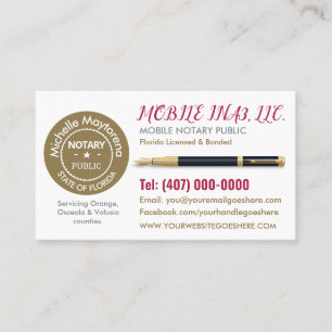 Mobile Notary Public Customizable Business Card