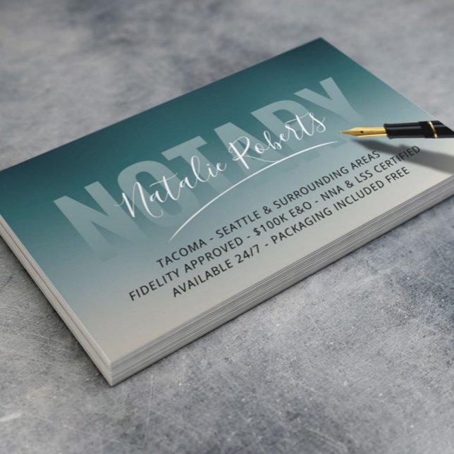 Mobile Notary Public Elegant Teal Ombre Signature Business Card (Creator Uploaded)