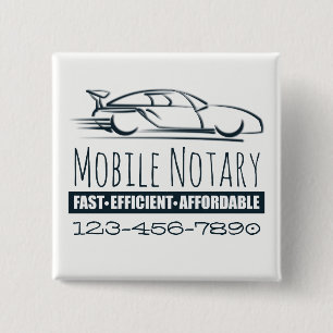 Mobile Notary Public Fast Car with Phone Number 15 Cm Square Badge