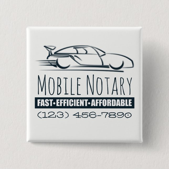 Mobile Notary Public Fast Car with Phone Number 15 Cm Square Badge (Front)