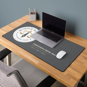 mobile notary public jail legal signing Grey Gold Desk Mat