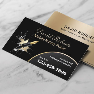 Mobile Notary Public Loan Signing Agent Black Gold Business Card