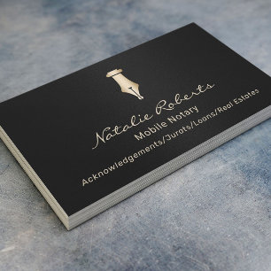 Mobile Notary Public Loan Signing Agent Black Gold Business Card