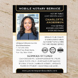 Mobile Notary Public Loan Signing Agent Black Gold Flyer<br><div class="desc">Create a professional appearance with these classic 'Mobile Notary Service' business flyers. A stylish template personalised with your photo, name, details and logo or accreditation symbols. All the text and images can be customised or deleted so you can include the information you want. An effective way to promote your business...</div>