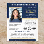 Mobile Notary Public Loan Signing Agent Blue Gold Flyer<br><div class="desc">Create a professional appearance with these classic 'Mobile Notary Service' business flyers. A stylish template personalised with your photo, name, details and logo or accreditation symbols. All the text and images can be customised or deleted so you can include the information you want. An effective way to promote your business...</div>