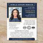 Mobile Notary Public Loan Signing Agent Blue Gold Flyer<br><div class="desc">Create a professional appearance with these classic 'Mobile Notary Service' business flyers. A stylish template personalised with your photo, name, details and logo or accreditation symbols. The text and images can be customised or deleted so you can include the information you want. An effective way to promote your business and...</div>