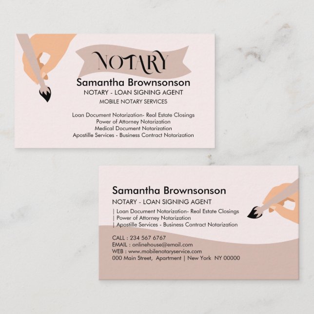 Mobile Notary Public Loan Signing Agent Business Card (Front/Back)