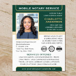 Mobile Notary Public Loan Signing Agent Green Gold Flyer<br><div class="desc">Create a professional appearance with these classic 'Mobile Notary Service' business flyers. A stylish template personalised with your photo, name, details and logo or accreditation symbols. All the text and images can be customised or deleted so you can include the information you want. An effective way to promote your business...</div>