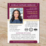 Mobile Notary Public Loan Signing Agent Plum Gold Flyer<br><div class="desc">Create a professional appearance with these classic 'Mobile Notary Service' business flyers. A stylish template personalised with your photo, name, details and logo or accreditation symbols. All the text and images can be customised or deleted so you can include the information you want. An effective way to promote your business...</div>