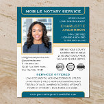 Mobile Notary Public Loan Signing Agent Teal Gold Flyer<br><div class="desc">Create a professional appearance with these classic 'Mobile Notary Service' business flyers. A stylish template personalised with your photo, name, details and logo or accreditation symbols. All the text and images can be customised or deleted so you can include the information you want. An effective way to promote your business...</div>