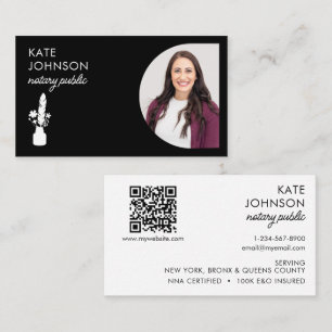 Mobile Notary Public Photo Botanical Quill Logo Business Card