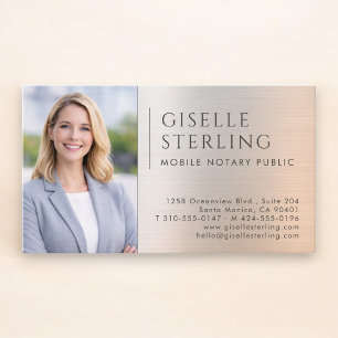 Mobile Notary Public Photo Brushed Metal Business Card