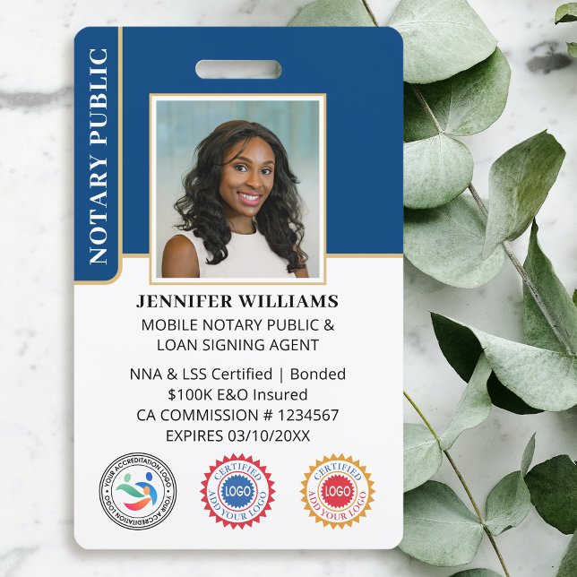Mobile Notary Public Photo QR Code ID Blue Badge (Creator Uploaded)