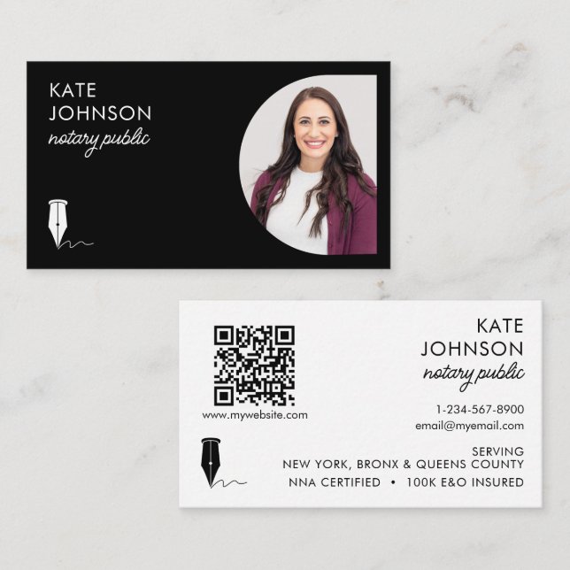 Mobile Notary Public Photo QR Code Logo Business Card (Front/Back)