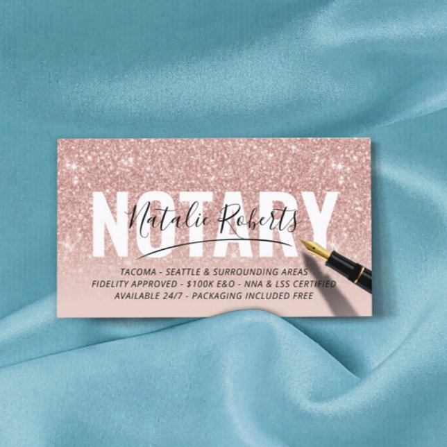 Mobile Notary Public Rose Gold Glitter Signature Business Card (Creator Uploaded)