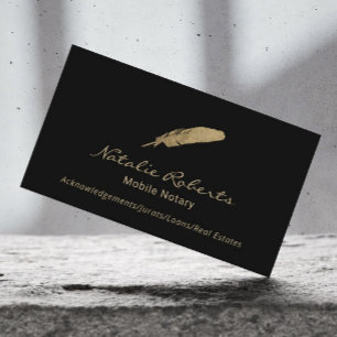 Mobile Notary Public Signing Agent Gold Quill Logo Business Card