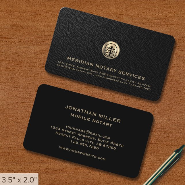 Mobile Notary Public Signing Agent Gold Seal Logo Business Card (Creator Uploaded)