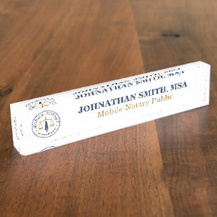 Mobile Notary Public Signing Agent Legal navy gold Nameplate