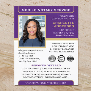 Mobile Notary Public Signing Agent Purple Gold Flyer
