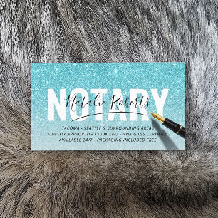 Mobile Notary Public Turquoise Glitter Signature Business Card
