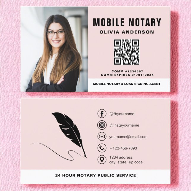 Mobile Notary QR Code Signing Agent Photo Business Card (Creator Uploaded)