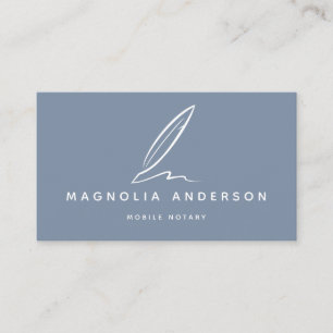 Mobile Notary Quill Blue White Business Card