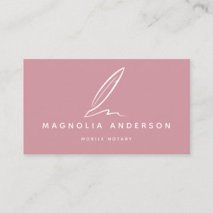 Mobile Notary Quill   Pink White Business Card