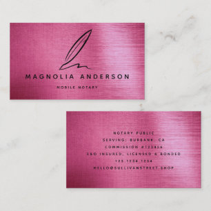 Mobile Notary Quill Rose  Brushed Metal Business C Card