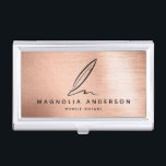 Mobile Notary Quill Rose Gold Brushed Metal   Business Card Holder<br><div class="desc">Stylish faux brushed metal design with a quill for your mobile notary business.</div>