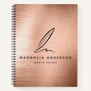 Mobile Notary Quill Rose Gold Brushed Metal Notebook
