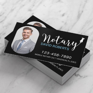 Mobile Notary Service Elegant Black Custom Photo Business Card