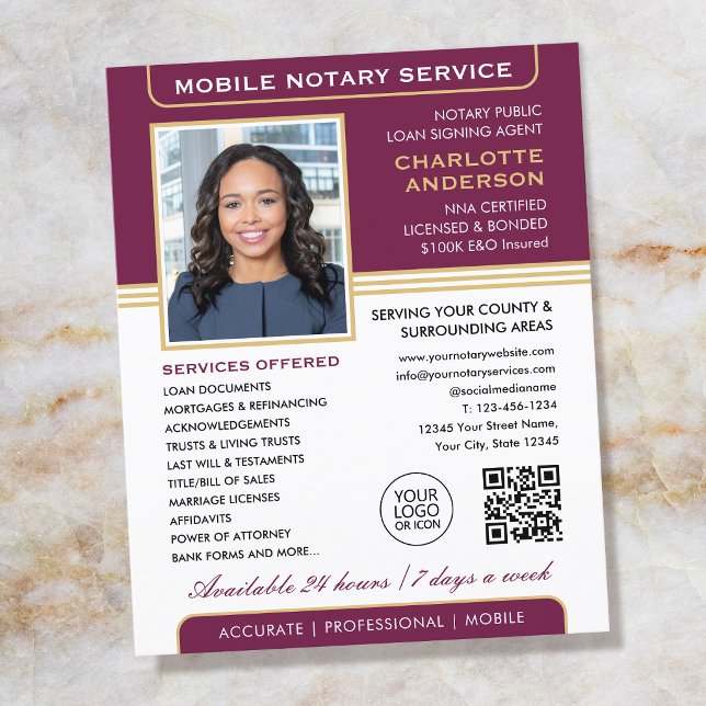 Mobile Notary Service Flyers Classic Plum Gold (Creator Uploaded)