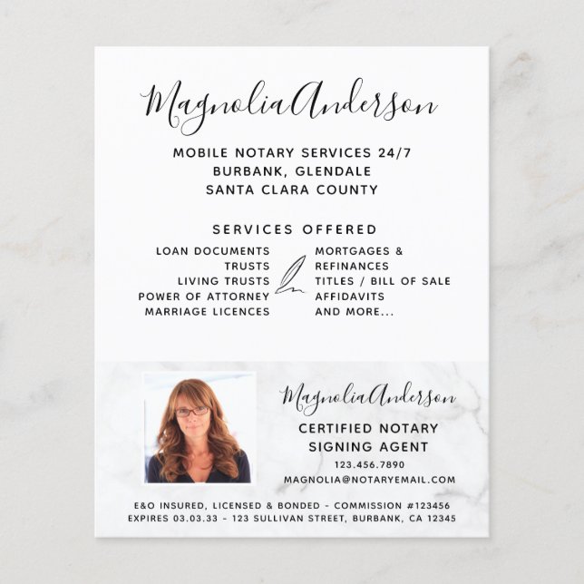 Mobile Notary Service Marble Flyer (Front)