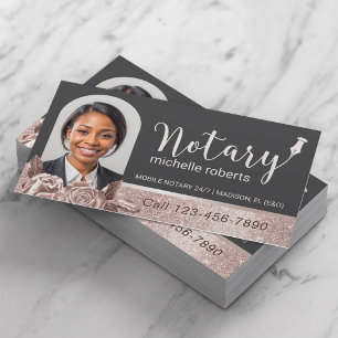 Mobile Notary Service Modern Rose Gold Flowers Business Card