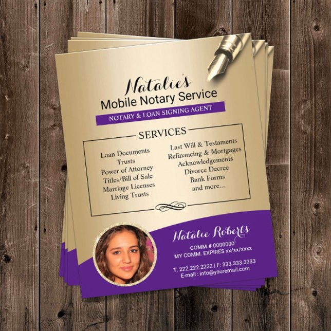 Mobile Notary Service Purple & Gold Photo Flyer (Creator Uploaded)